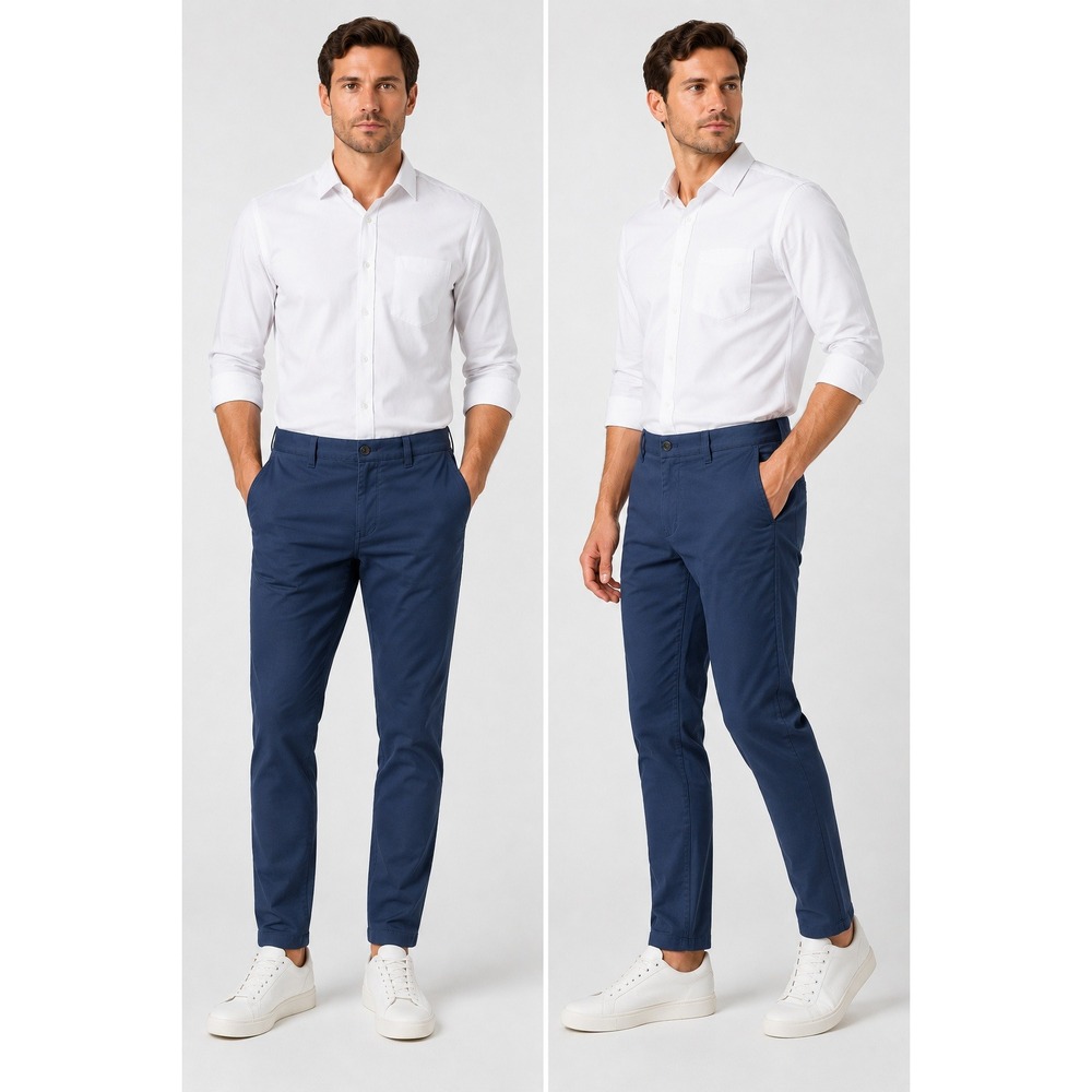 Zara Man Navy Blue Chino Pants Slim Fit Cotton Blend Size 30 Flat Front Chinos